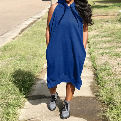 Vestido midi sin mangas con capucha y bolsillo