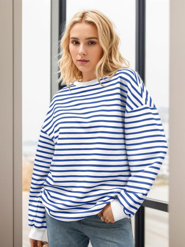 Striped Long Sleeve Crewneck Sweatshirt