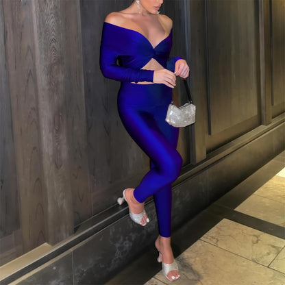 Off Shoulder Long Sleeve Cut Out Jumpsuits