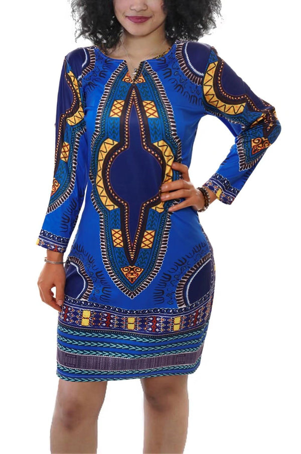 Bohemian V Neck Printed Bodycon Dress