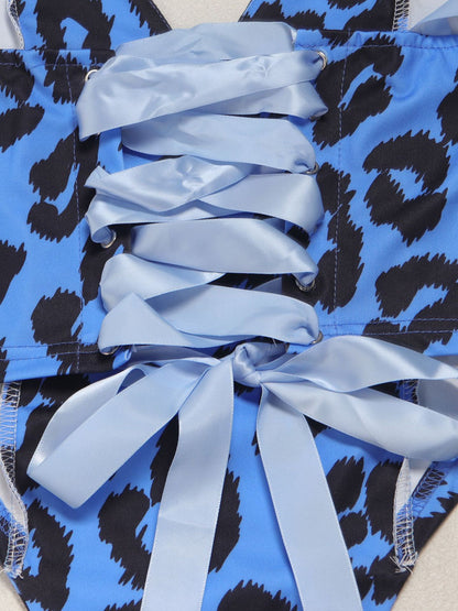 Two Pieces Print Lace-Up Cargo Pants Set