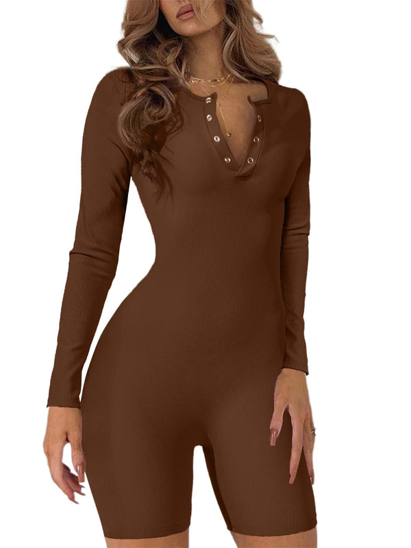 Ribbed Solid Color Long Sleeve Jumpsuit