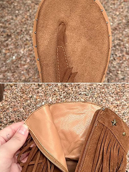 Bohemian Studs Tassel Thong Sandals