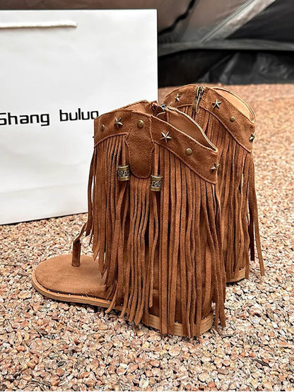 Bohemian Studs Tassel Thong Sandals