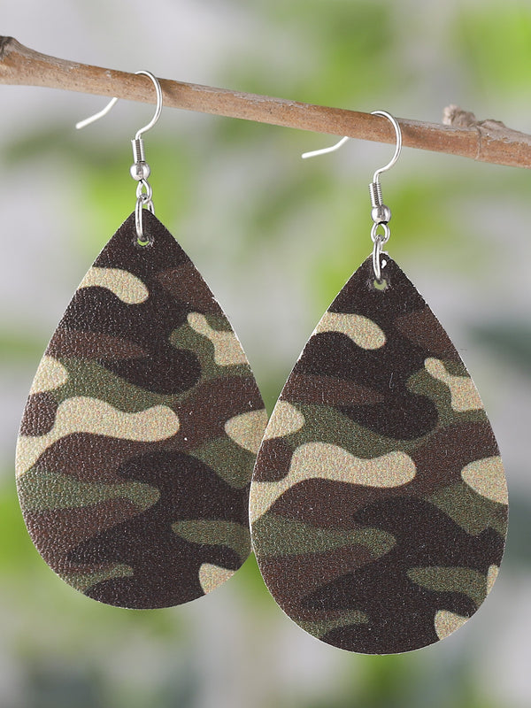 Camouflage PU Leather Teardrop Earrings