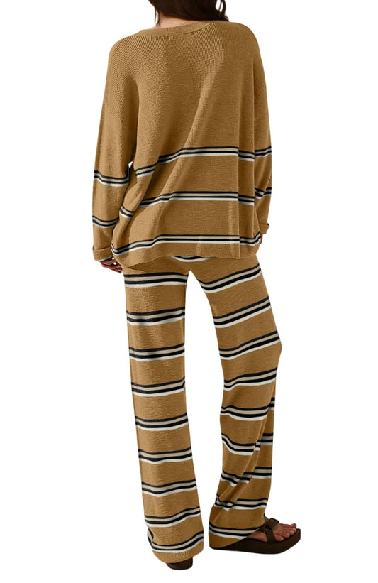 Two Piece Striped Pullover Pant Sets