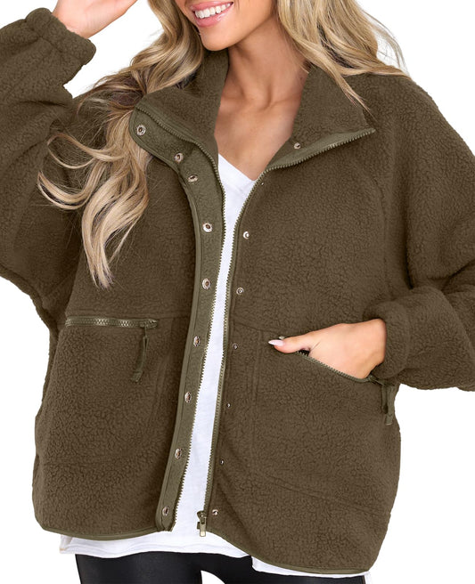 Long Sleeve Button Donw Fleece Jackets