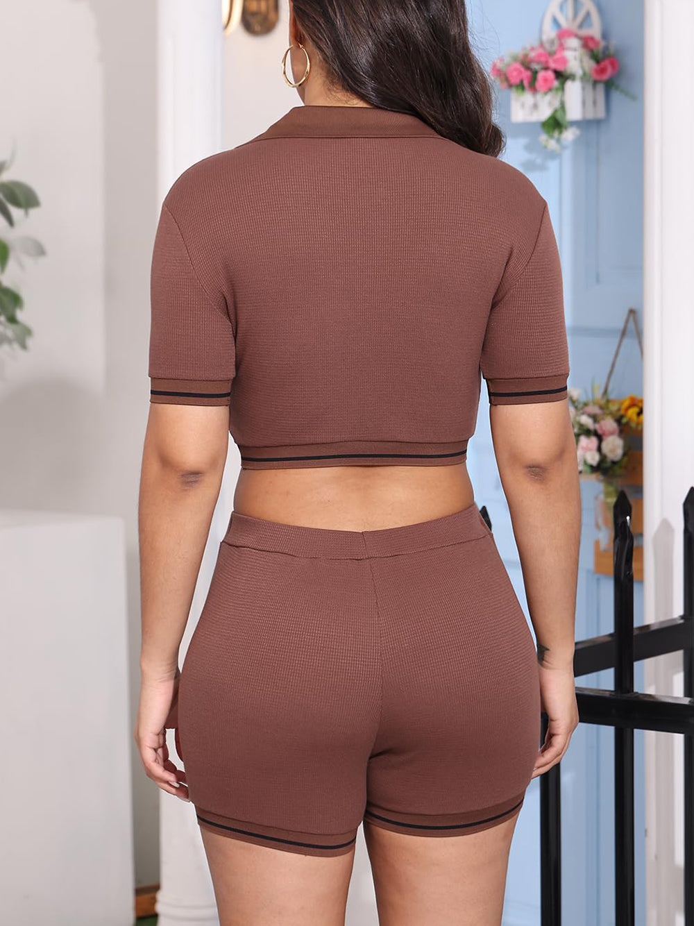 Knit Crop Top Shorts Sets