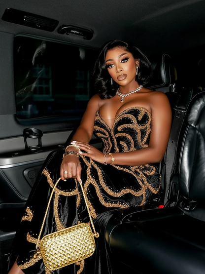 Sequins Strapless Velvet Maxi Dress