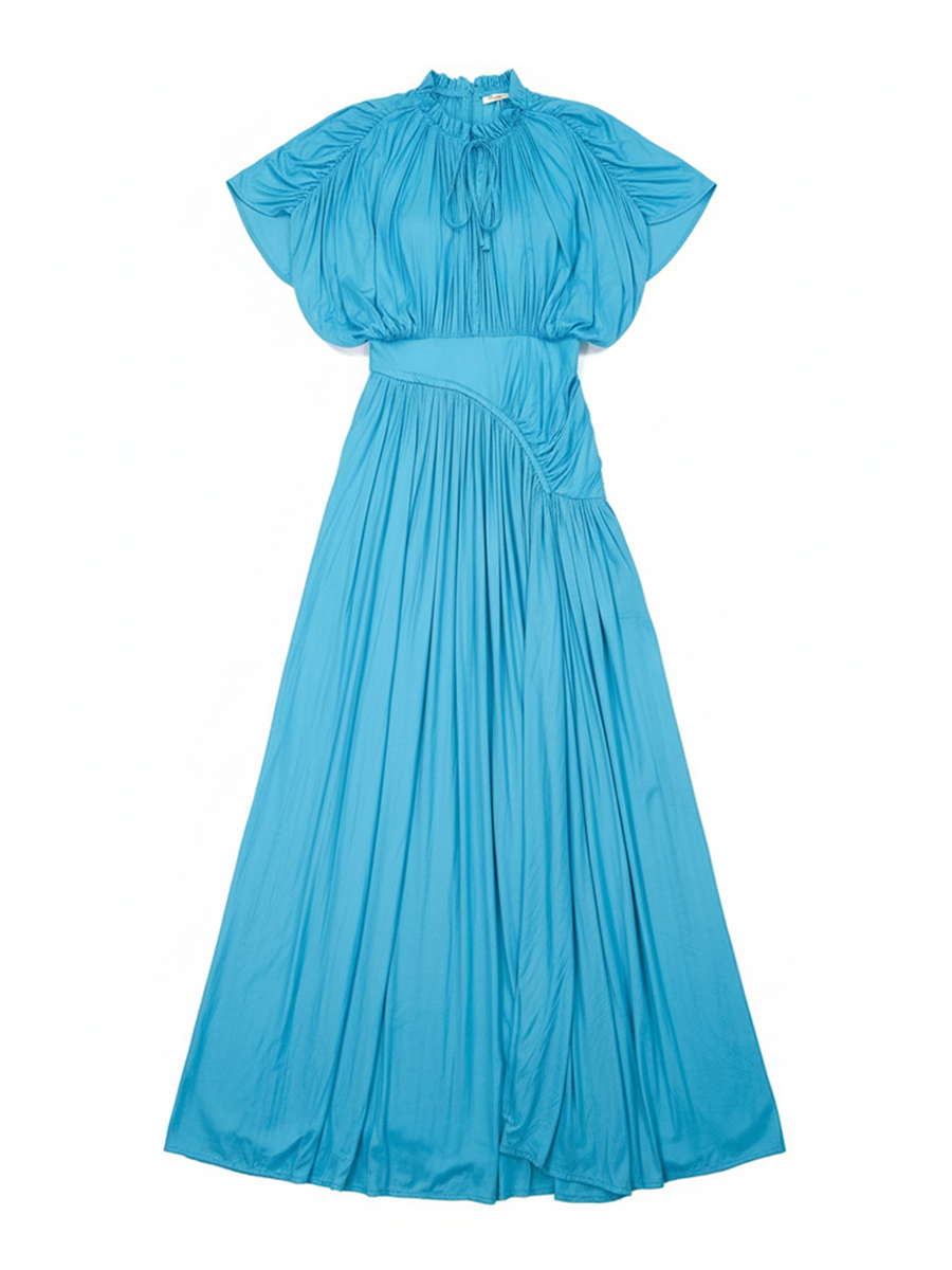 Elegant Pleated Drawstring Waist Maxi Dress