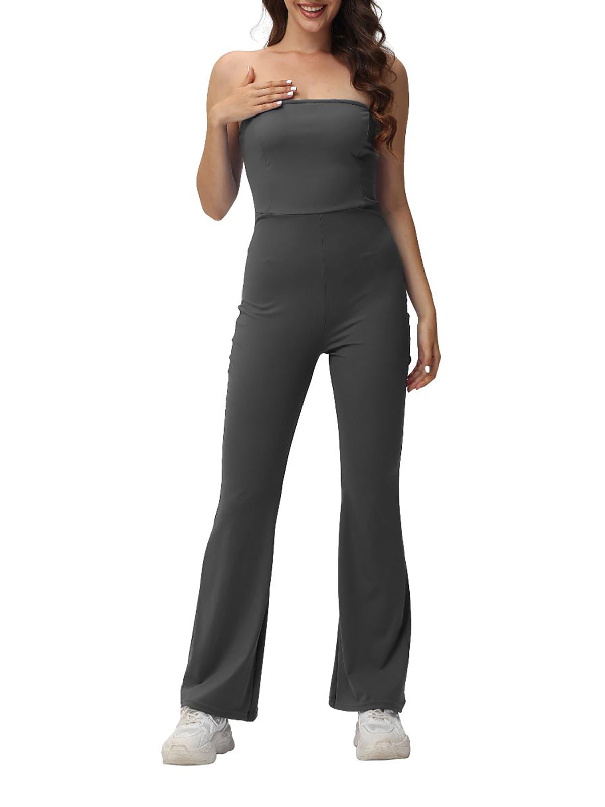 Off Shoulder Solid Color Flare Jumpsuits