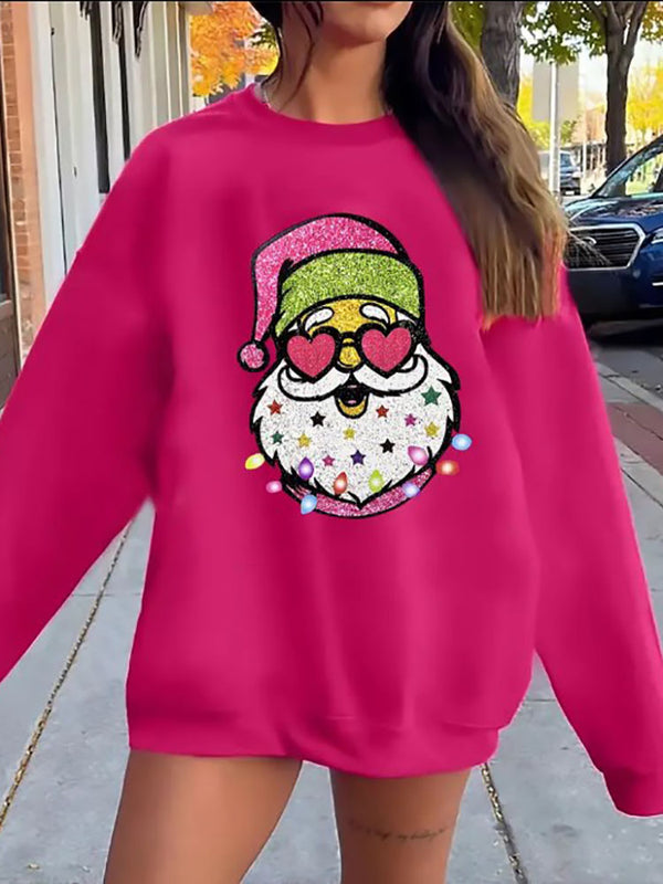 Sudadera navideña de color liso con estampado de Papá Noel 