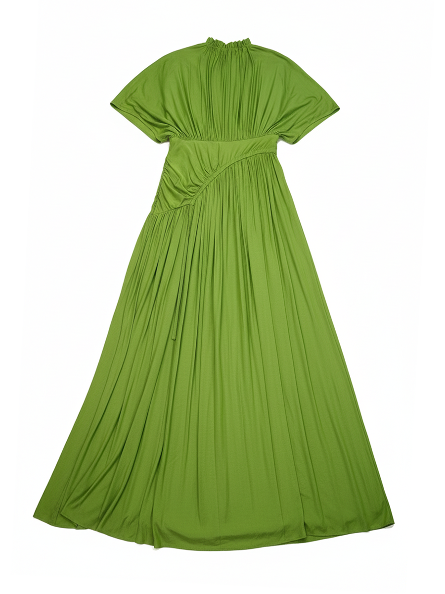 Elegant Pleated Drawstring Waist Maxi Dress