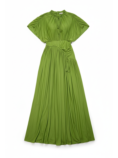 Elegant Pleated Drawstring Waist Maxi Dress
