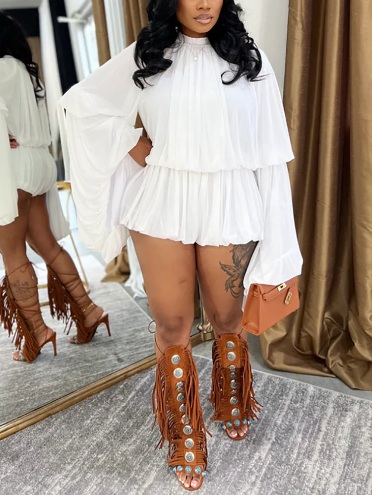Ruffle Lantern Sleeve Top Shorts Set