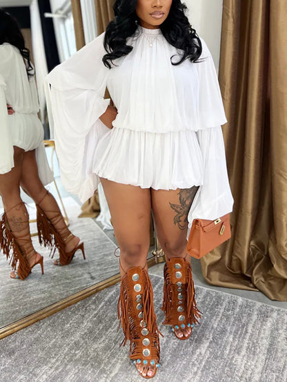 Ruffle Lantern Sleeve Top Shorts Set