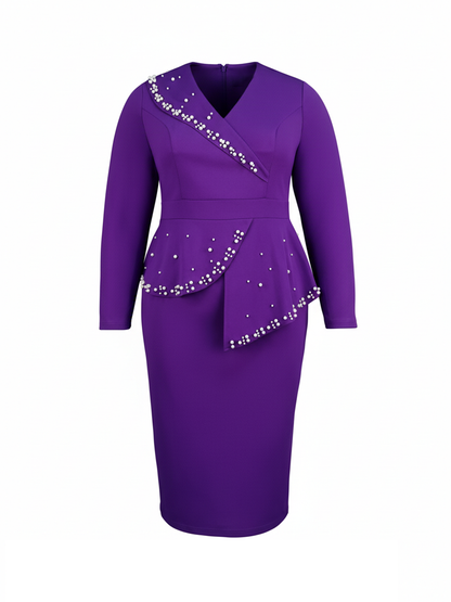 Plus Size Ruffle Bead Midi Dress