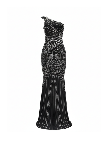 Rhinestone One-Shoulder Maxi Dress