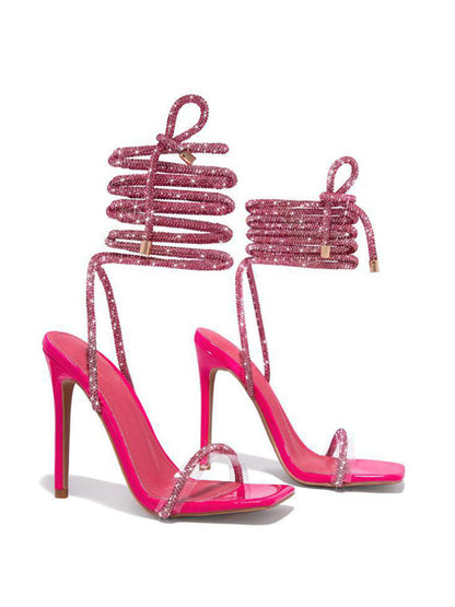Sparkling Rhinestone Ankle Strap High Heel Sandal