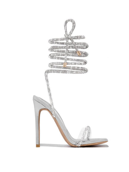 Sparkling Rhinestone Ankle Strap High Heel Sandal