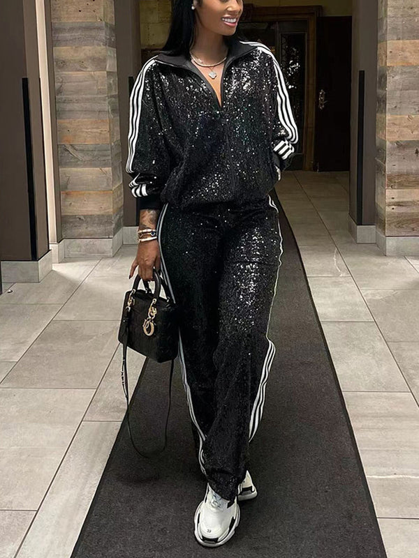 Two-Piece Sequin Jacket Pants Set Tracksuits