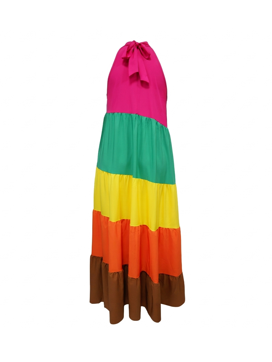 Plus Size Colorblock Print Flowy Maxi Dress