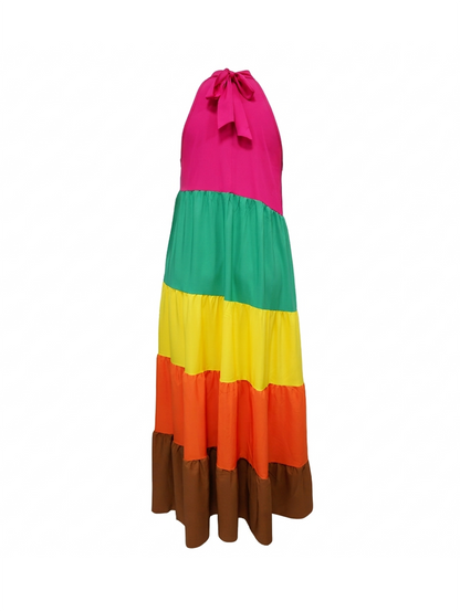 Plus Size Colorblock Print Flowy Maxi Dress