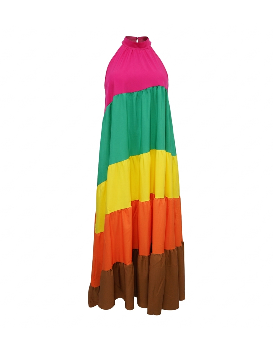Plus Size Colorblock Print Flowy Maxi Dress