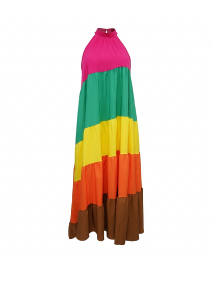 Plus Size Colorblock Print Flowy Maxi Dress