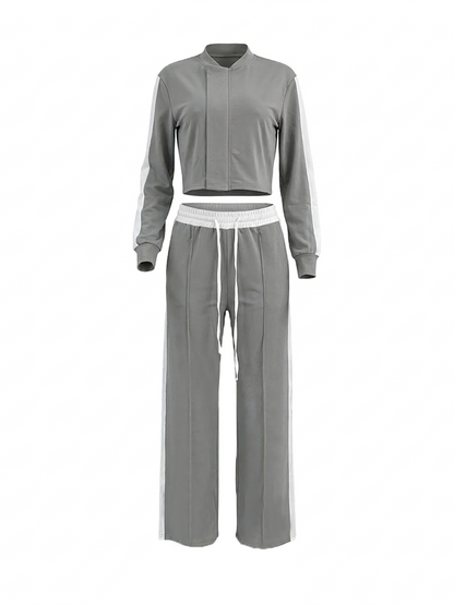 Sporty Jacket Wide Leg Pants Set