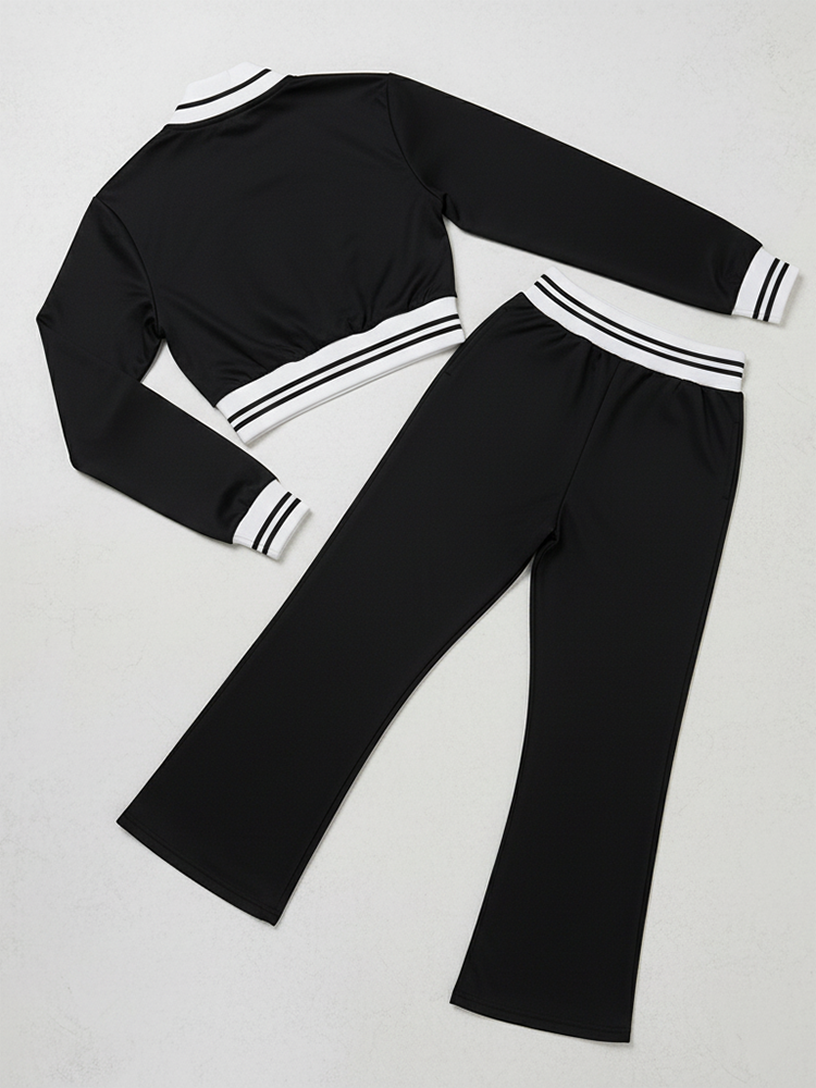 Zip Up Top Color Block Pants Set