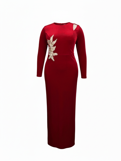 Plus Size Velvet Embroidered Midi Dress