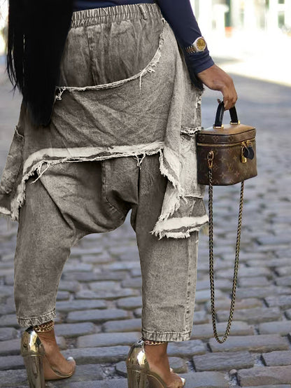 Distressed  Denim Harem Pants