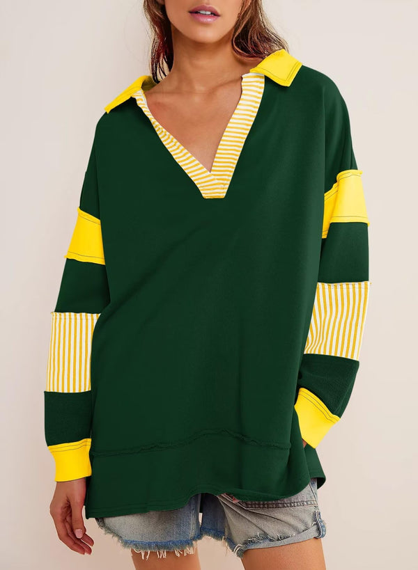 Color Block Long Sleeve Striped Pullover