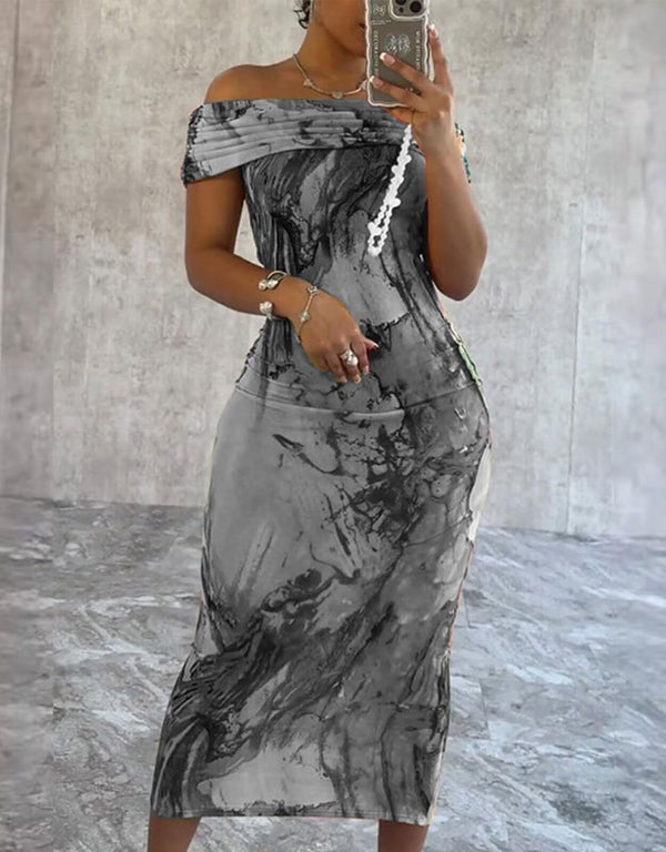 Off Shoulder Tie Dye Bodycon Dress