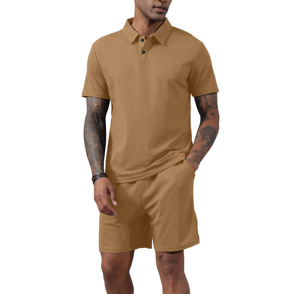 Mens Two Piece Polo Shirt Shorts Set