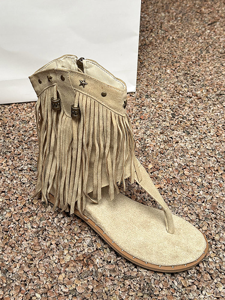 Bohemian Studs Tassel Thong Sandals