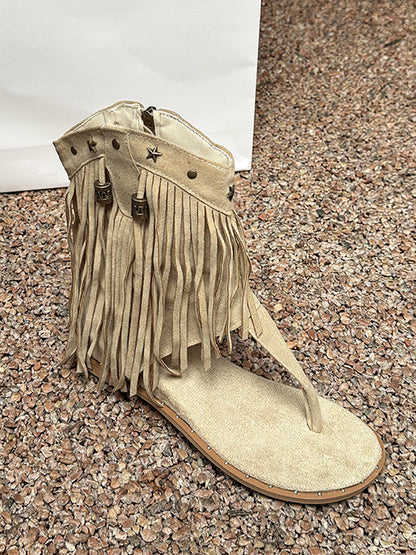 Bohemian Studs Tassel Thong Sandals
