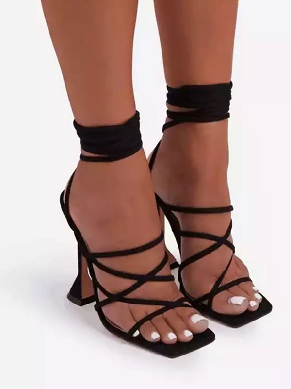 Solid Color Cross Strap Heeled Sandal