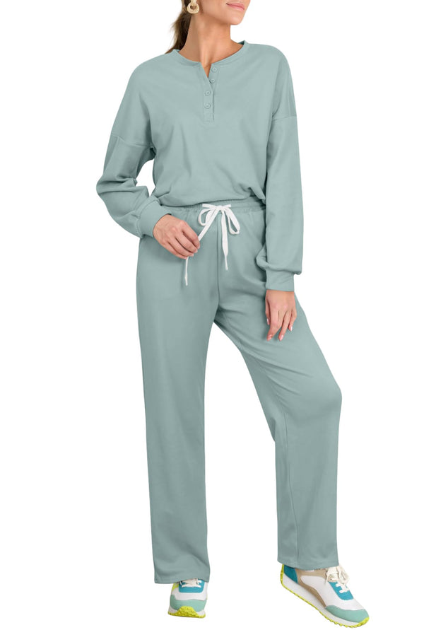 Two Piece Button Long Sleeve Shirt Pant Sets