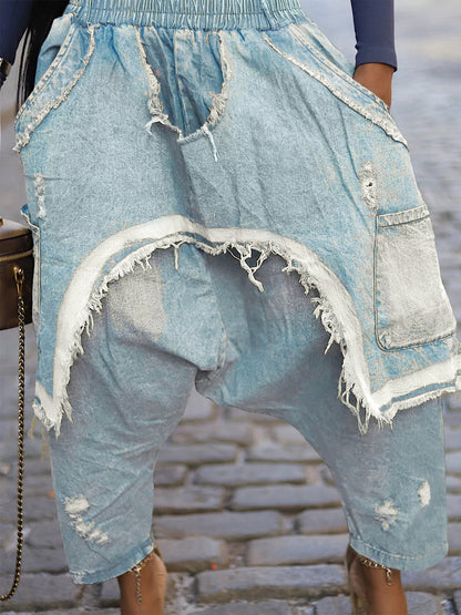 Distressed  Denim Harem Pants