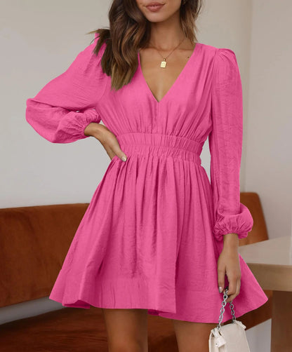 Long Sleeve V Neck Mini Dress