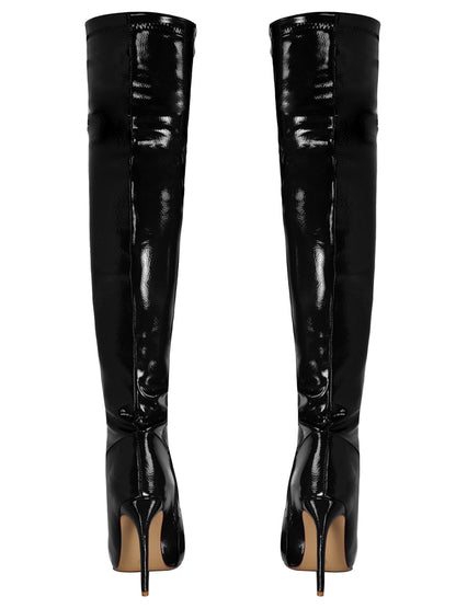 Pointed Toe Patent Leather Over-the-Knee Boots