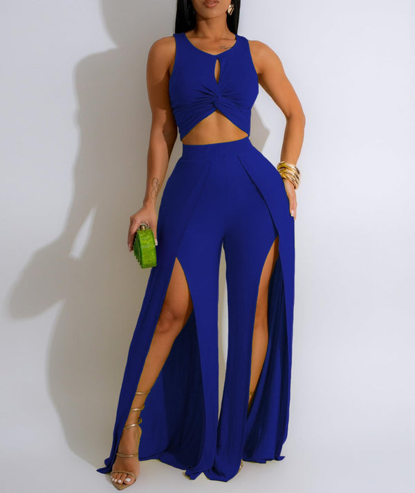 Two Piece Tank Top Split Wide Leg Pants