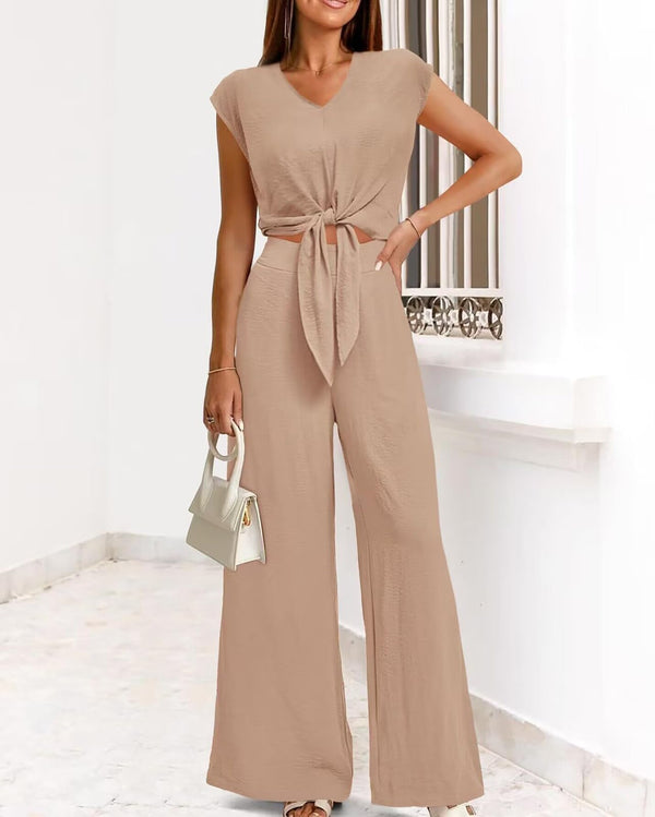 Two Piece Sleeveless Top Wide Leg Pant