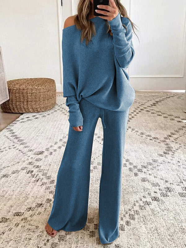 Two Piece Knit Long Sleeve Top Pants