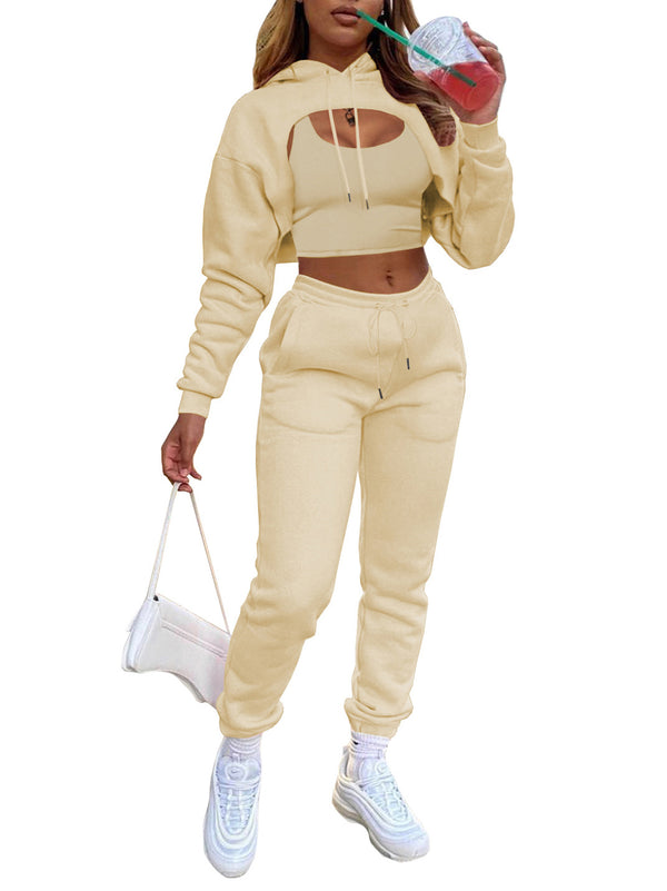 Three Piece Hoodie Crop Top Pants