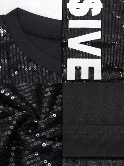 Minivestidos de malla con lentejuelas y estampado de letras 