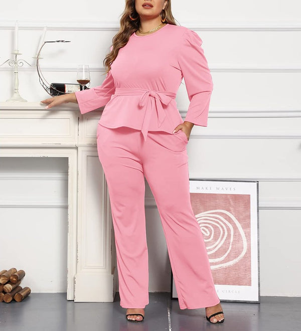 Plus Size Two Piece Bodycon Top Long Pants