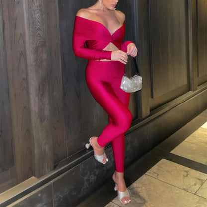 Off Shoulder Long Sleeve Cut Out Jumpsuits